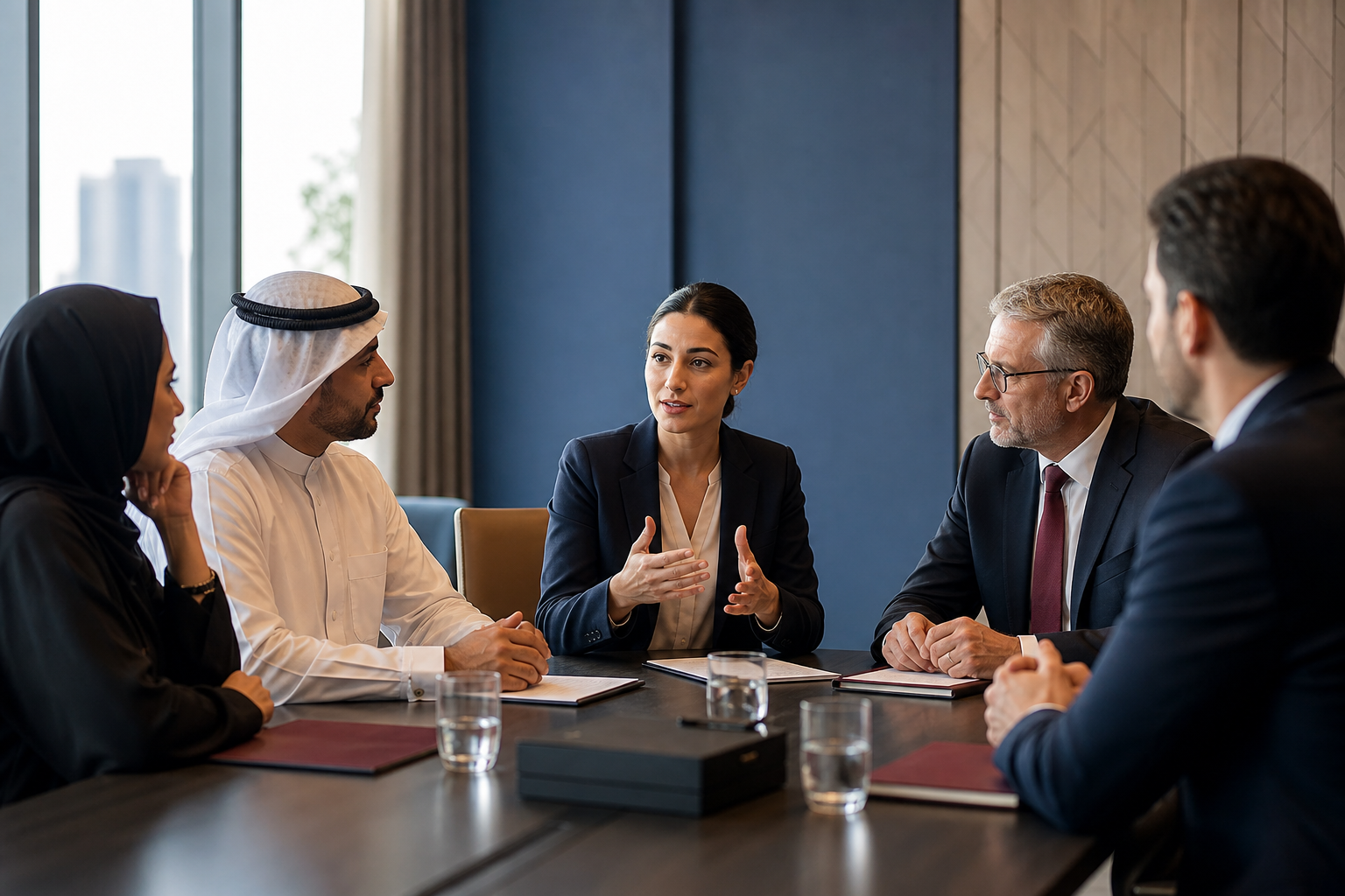 Interpreter supporting an Arabic-German business meeting
