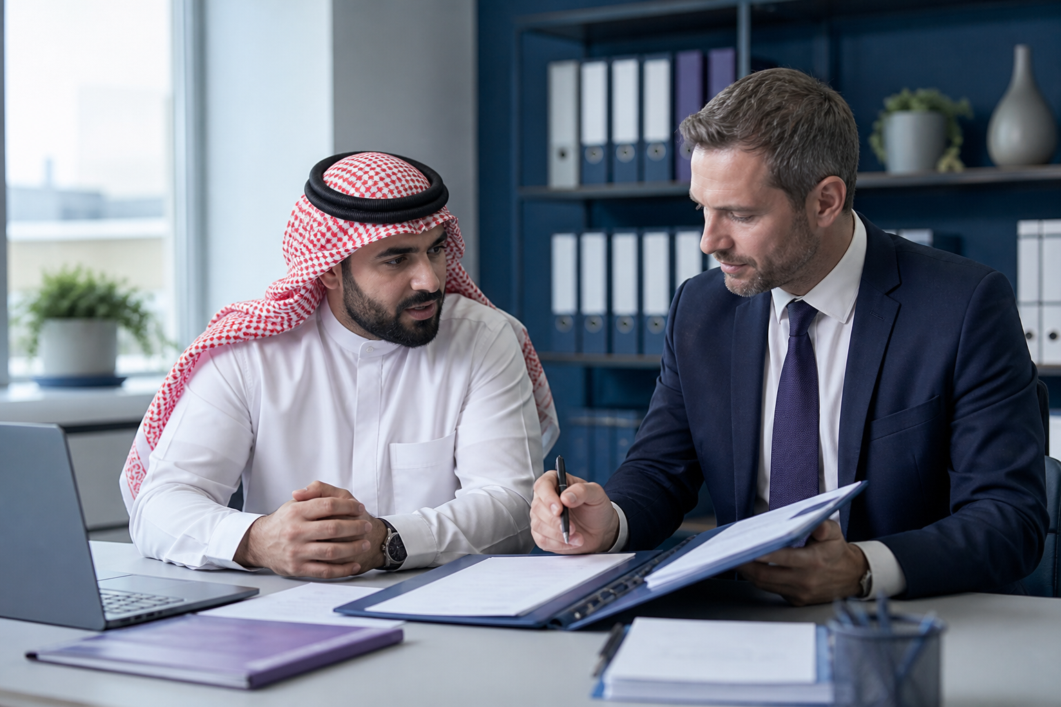 Arab entrepreneur receiving professional advice about starting a business in Germany